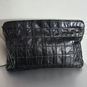 Vintage 1970s MEYERS USA Black Quilted Leather Clutch Pouch